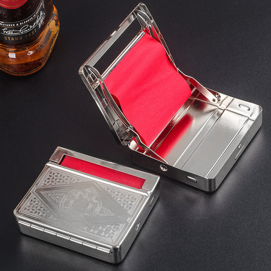 Personalized Red Cloth Metal Semi-automatic Cigarette Rolling Machine Cigarette Case